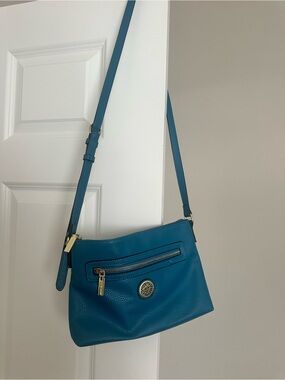 Anne Klein Teal Polka dot Crossbody Shoulder Bag with Gold Hardware